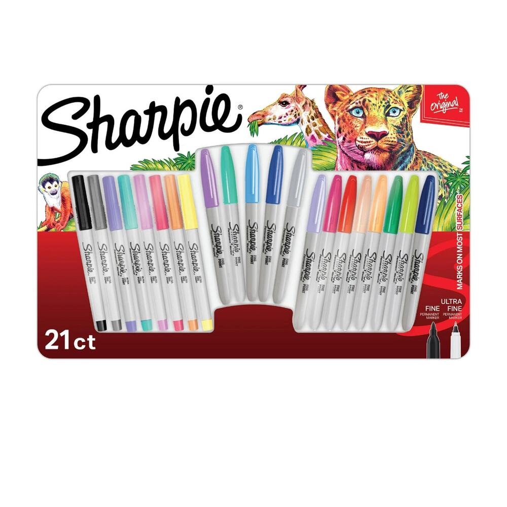 Sharpie Permanent Markers, Fine and Ultra Fine Tips, Assorted Colors, 21 Count